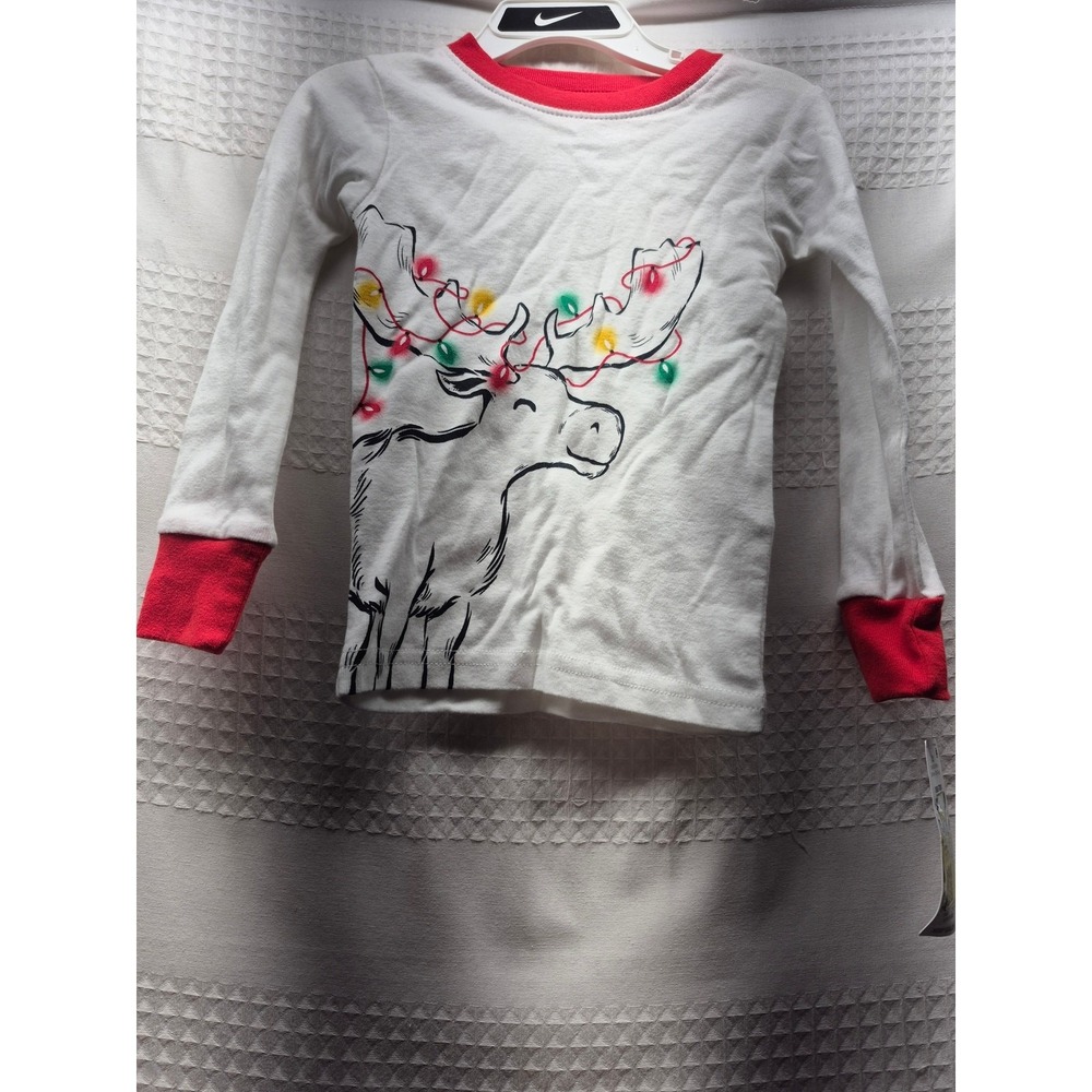 Carter's Pajama Shirt Toddler Boys Size 2T White Christmas Reindeer Crew 8189